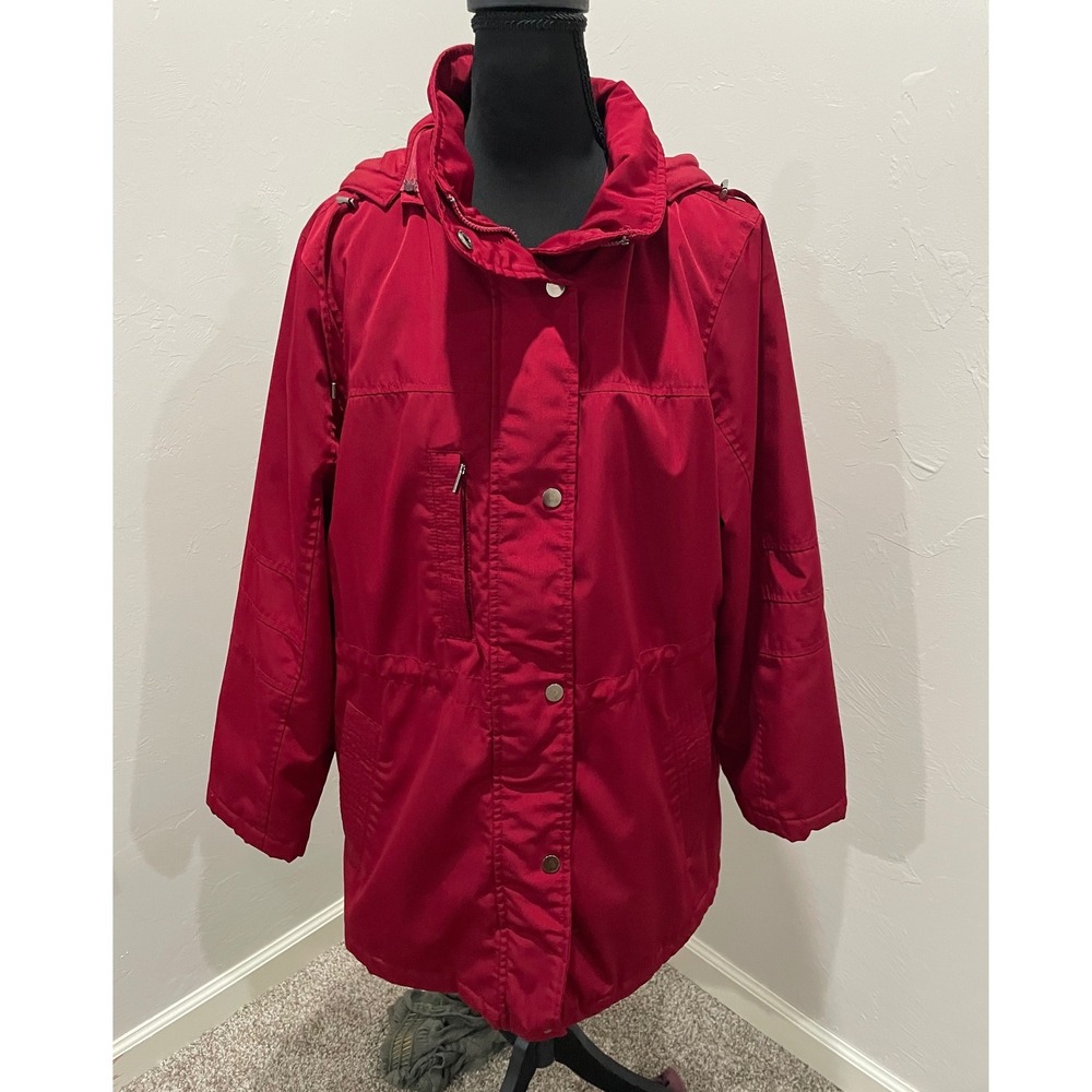 London Fog Red Hooded Anorak Jacket Fleece Lined Parka Coat Womens 1X